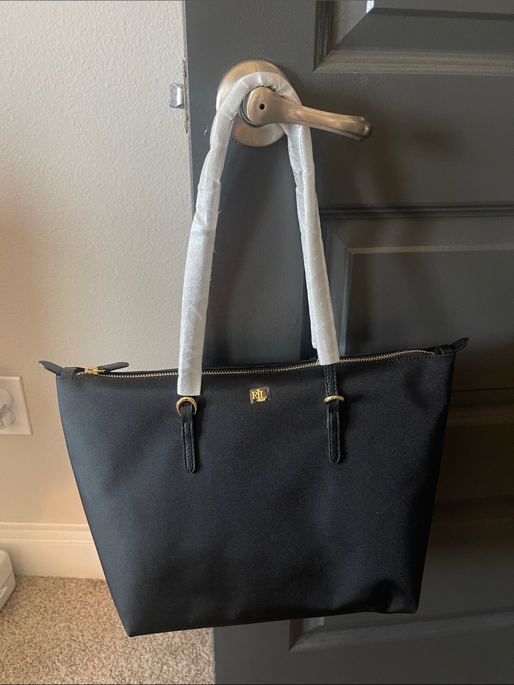 Ralph Lauren Black Tote with Gold RL Accent